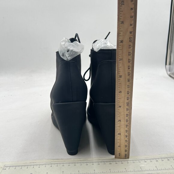 Black Round Toe Ankle Boots Wedge Heeled Booties Lace up Chic Office Formal Shoe - Picture 4 of 7